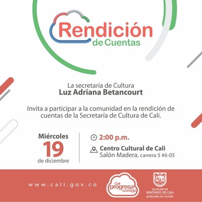 Invitaci&oacute;n Rendici&oacute;n de Cuentas - Secretar&iacute;a de Cultura de Santiago de Cali - 02:00 P.M Sal&oacute;n Madera