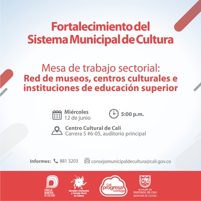 Mesa de Trabajo Sectorial: Red de Museos, centros culturales e instituciones de educaci&oacute;n superior - 12 de junio 2019 - Centro Cultural de Cali - Carrera 5 No. 6-05 Auditorio Principal