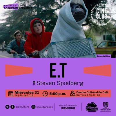 "Ciclo Pel&iacute;culas Inolvidables  Pel&iacute;cula: E.Tde Steven Spielberg A&ntilde;o: 1982 Duraci&oacute;n: 115 minutos Estados Unidos" - Sala 218 &ndash; Centro Cultural de Cali