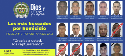 Autoridades aumentan la recompensa para capturar a los m&aacute;s buscados por homicidio en Cali