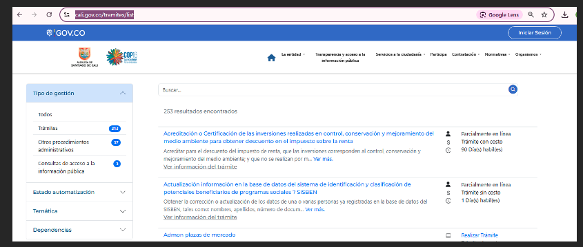 1. Ingresa a la sede electrónica de la Alcaldía de Cali.  https://www.cali.gov.co/tramites/list