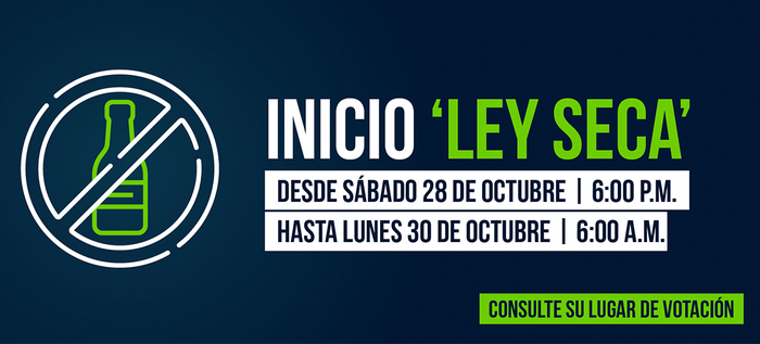 &lsquo;Ley seca&rsquo; desde el s&aacute;bado 28 hasta el lunes 30 de octubre de 2023
