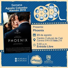 Semana Agosto Colombo Alem&aacute;n 2018    Pel&iacute;cula: Phoenix de christian Petzold A&ntilde;o: 2014 Duraci&oacute;n: 98 minutos Alemania - Sala 218 &ndash; Centro Cultural de Cali