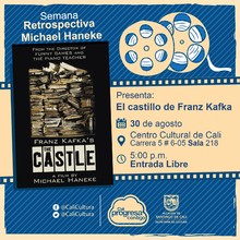  Semana Retrospectiva Michel Haneke Pel&iacute;cula: El Castillo de franz Kafka de Michel Haneke A&ntilde;o: 1997 Duraci&oacute;n: 123 minutos Austria - Sala 218 &ndash; Centro Cultural de Cali