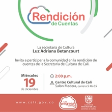 Invitaci&oacute;n Rendici&oacute;n de Cuentas - Secretar&iacute;a de Cultura de Santiago de Cali - 02:00 P.M Sal&oacute;n Madera