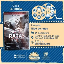 "Ciclo Al limite  Pel&iacute;cula: Nido de ratas de Elia Kazan  A&ntilde;o: 1954 Duraci&oacute;n: 98 minutos Estados Unidos " - Sala 218 &ndash; Centro Cultural de Cali