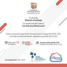Mesas de de Trabajo  Plan Decenal de Cultura de Santiago de Cali 2018 - 2028 - Auditorio Principal - Carrera 5 No. 6-05