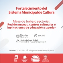 Mesa de Trabajo Sectorial: Red de Museos, centros culturales e instituciones de educaci&oacute;n superior - 12 de junio 2019 - Centro Cultural de Cali - Carrera 5 No. 6-05 Auditorio Principal
