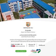 Acto de inauguraci&oacute;n de la planta f&iacute;sica de la sede principal de la instituci&oacute;n Educativa Oficial Jos&eacute; Mar&iacute;a Vivas Balc&aacute;zar