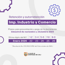 RETEICA - Plazo para la presentaci&oacute;n y pago declaraci&oacute;n bimestral