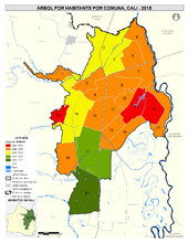 N&uacute;mero de arboles por habitante en zona urbana por comuna