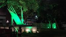 Los monumentos de Cali se visten de verde y azul por los d&iacute;as de San Patricio y del Agua