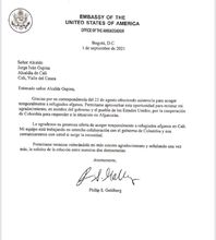 Embajada de EEUU agradece a Cali por acoger temporalmente a refugiados afganos