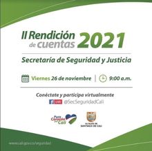 Invitaci&oacute;n a la Segunda Rendici&oacute;n de Cuentas Seguridad y Justicia Noviembre de 2021