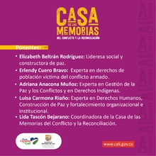 Casa de las Memorias anuncia la conferencia Mujeres en la construcci&oacute;n de Paz
