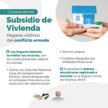 Abierta convocatoria de subsidio para adquisici&oacute;n de vivienda para v&iacute;ctimas del conflicto armado