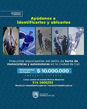 Con dos carteles, Alcald&iacute;a de Cali y Polic&iacute;a Metropolitana buscan identificar y ubicar a responsables de hurtos a comercio, motocicletas y automotores