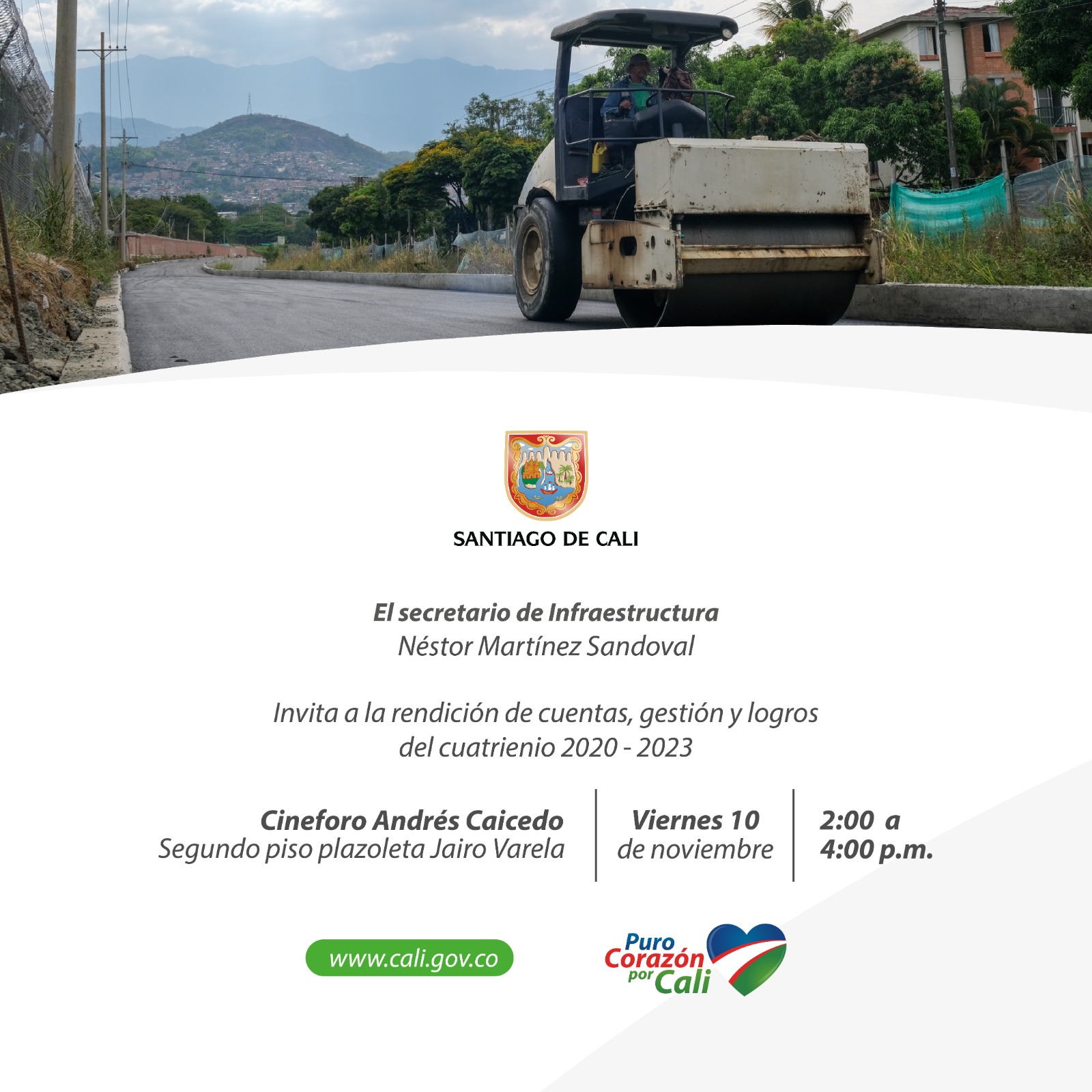 Mañana viernes 10 de noviembre, Infraestructura rendirá cuentas a los caleños