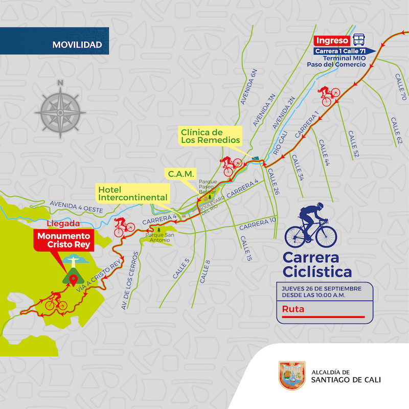 Conozca el recorrido del Clásico RCN en Cali: la carrera entra por Paso del Comercio y termina en Cristo Rey