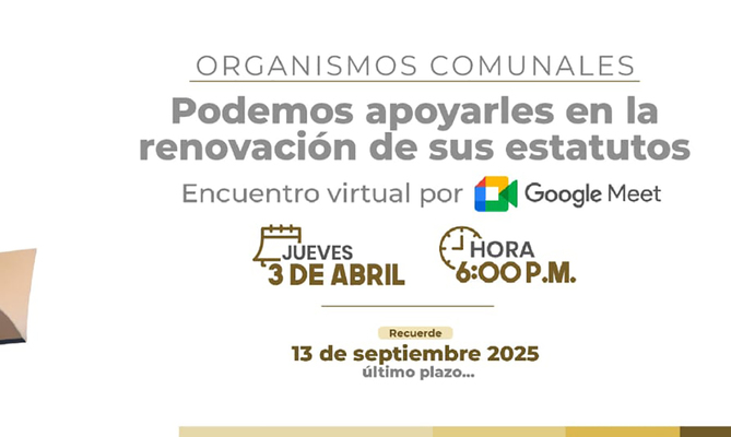 Organismos comunales recibir&aacute;n asesor&iacute;a para renovar sus estatutos &iexcl;Con&eacute;ctense este jueves!