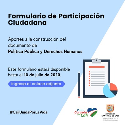 Haz tu aporte a la construcci&oacute;n del documento de Pol&iacute;tica P&uacute;blica de Derechos Humanos para Santiago de Cali 