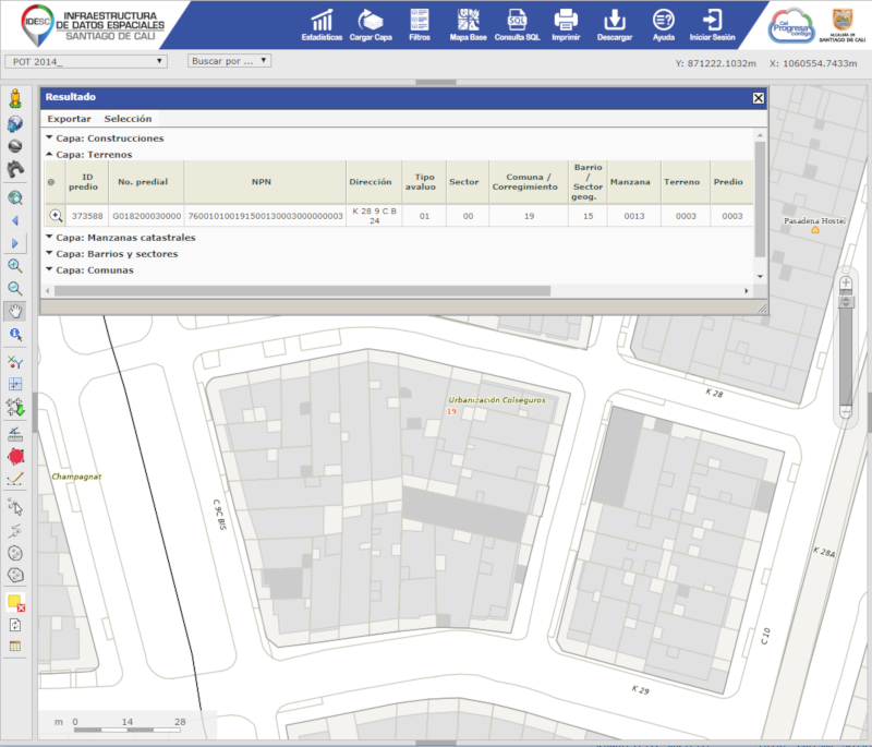 Imagen del Geovisor IDESC mostrando la información catastral.