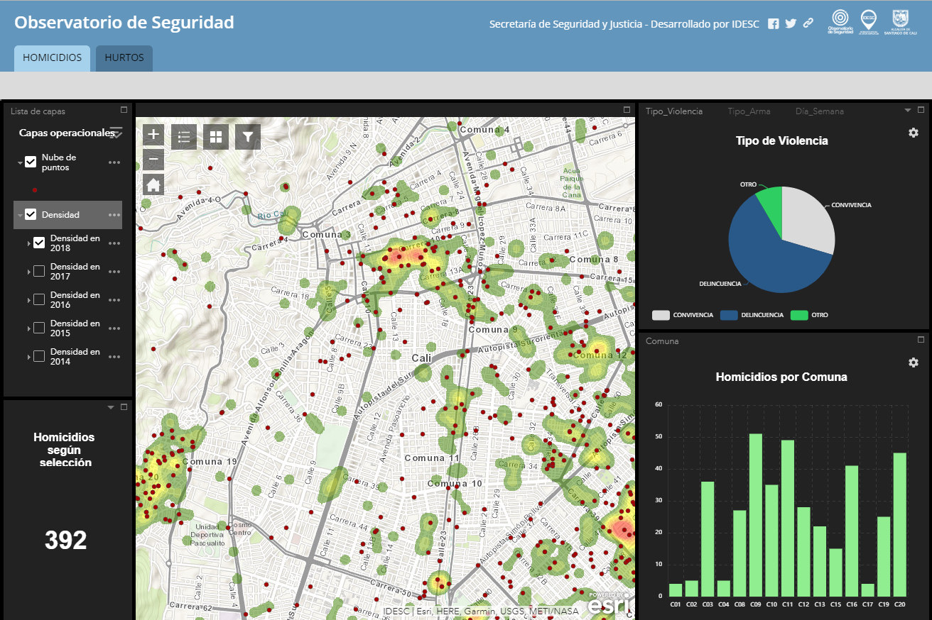 Imagen de la aplicación web geográfica de Narrativas de Mapas con el mapa de Cali al fondo.