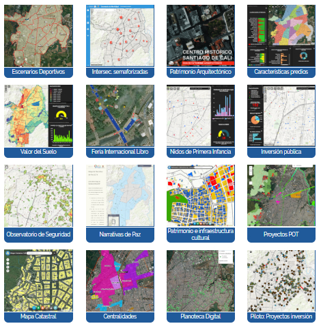 Imagen de las miniaturas del catáologo de mapas interactivos disponibles.
