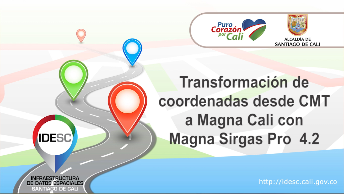 Imagen de la portada de uno de los vídeos donde se muestra el logo de la IDESC sobre una vía donde hay otras marcas de localización, además del título del vídeo y los ogos institucionales.