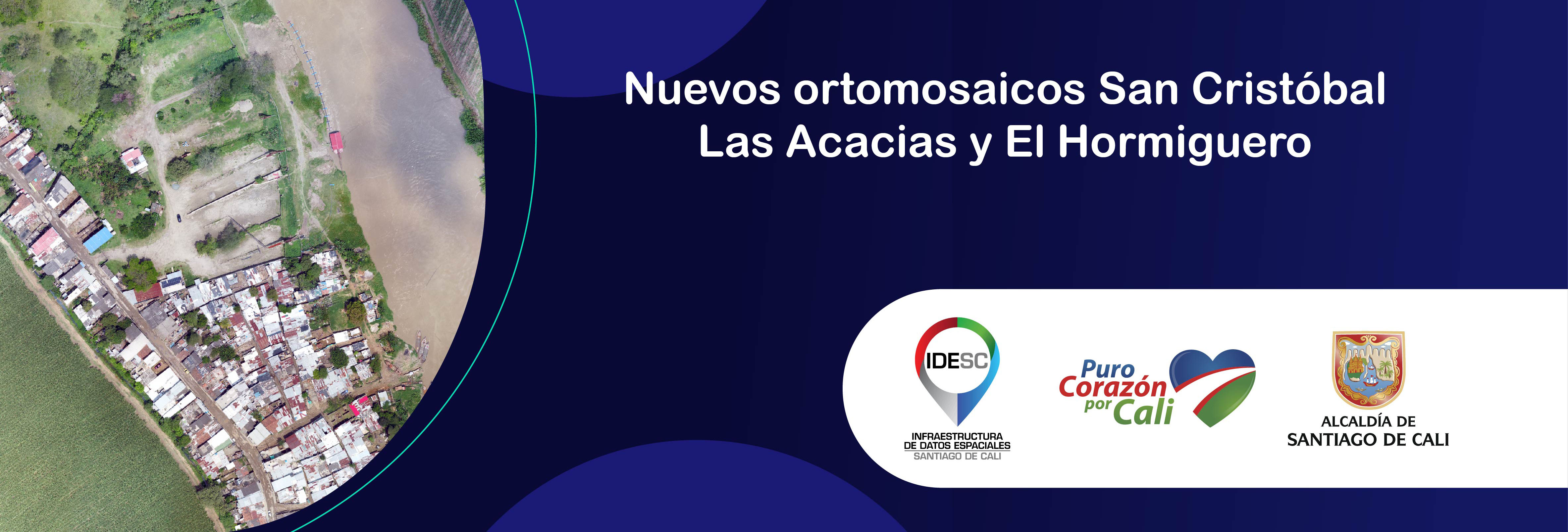 Pieza gráfica que contiene la imagen aérea de parte de la cabecera del corregimiento El Hormiguero y en la parte inferior derecha los logos institucionales.