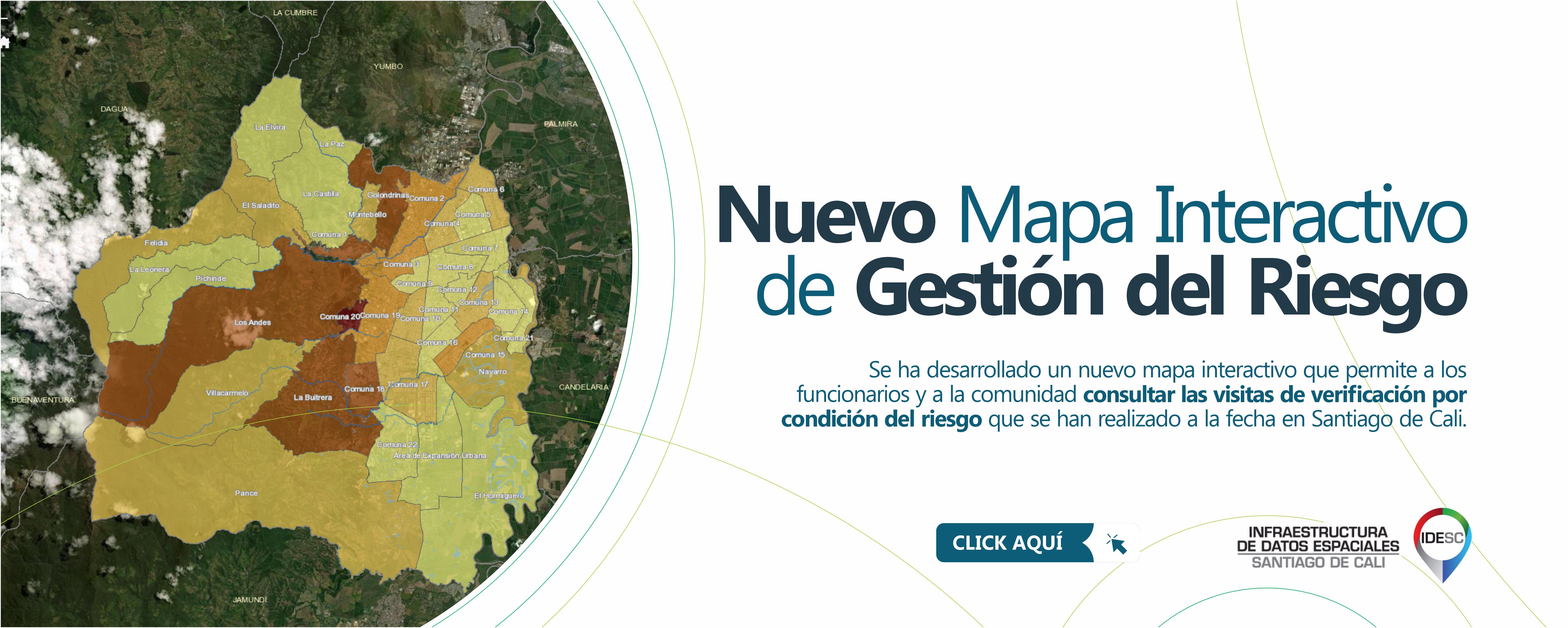 Pieza gráfica que contiene al lado izquierdo un mapa temático de la cantidad de visitas por Comuna y Corregimiento y al costado derecho el titulo de la nota y una breve descripción y en la parte inferior el logo de la IDESC.