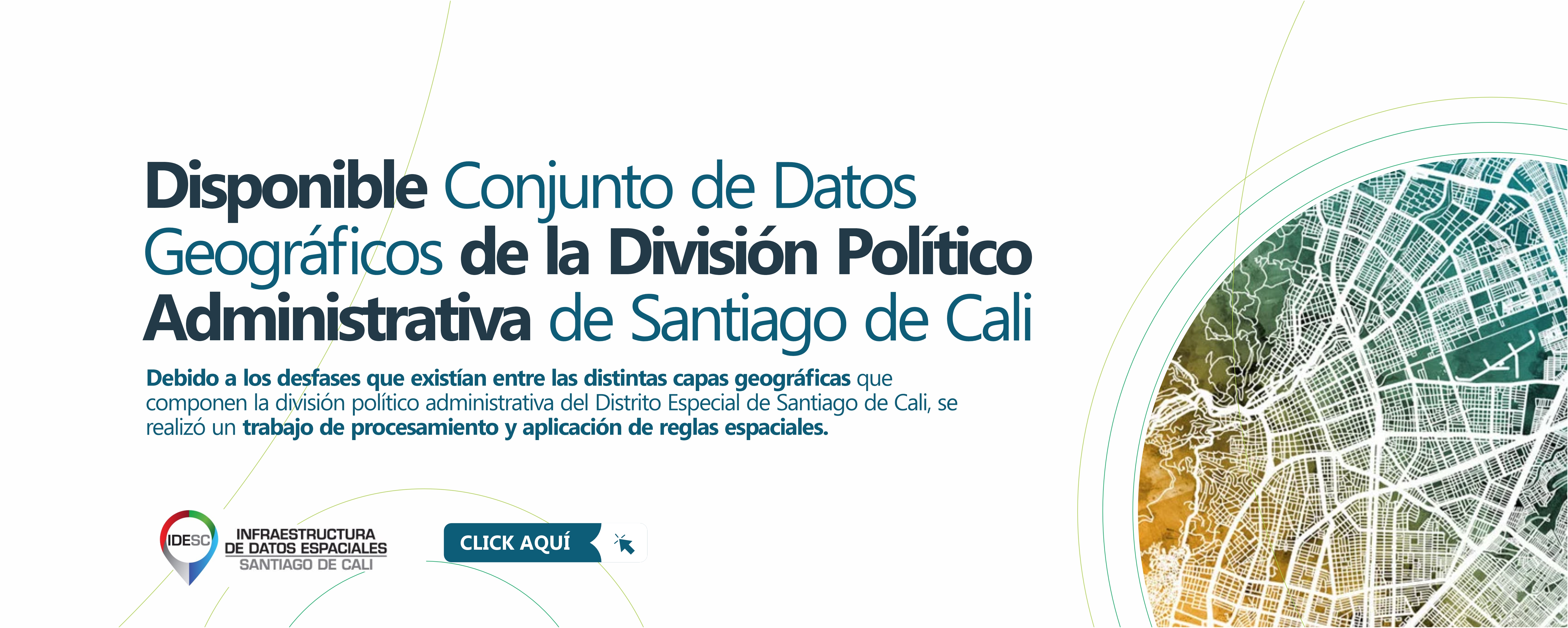 Pieza gráfica compuesta sobre el lado derecho con una imagen del listado de los datos geográficos disponibles y sobre el costado izquierdo el título de la noticia y debajo un breve resumen.