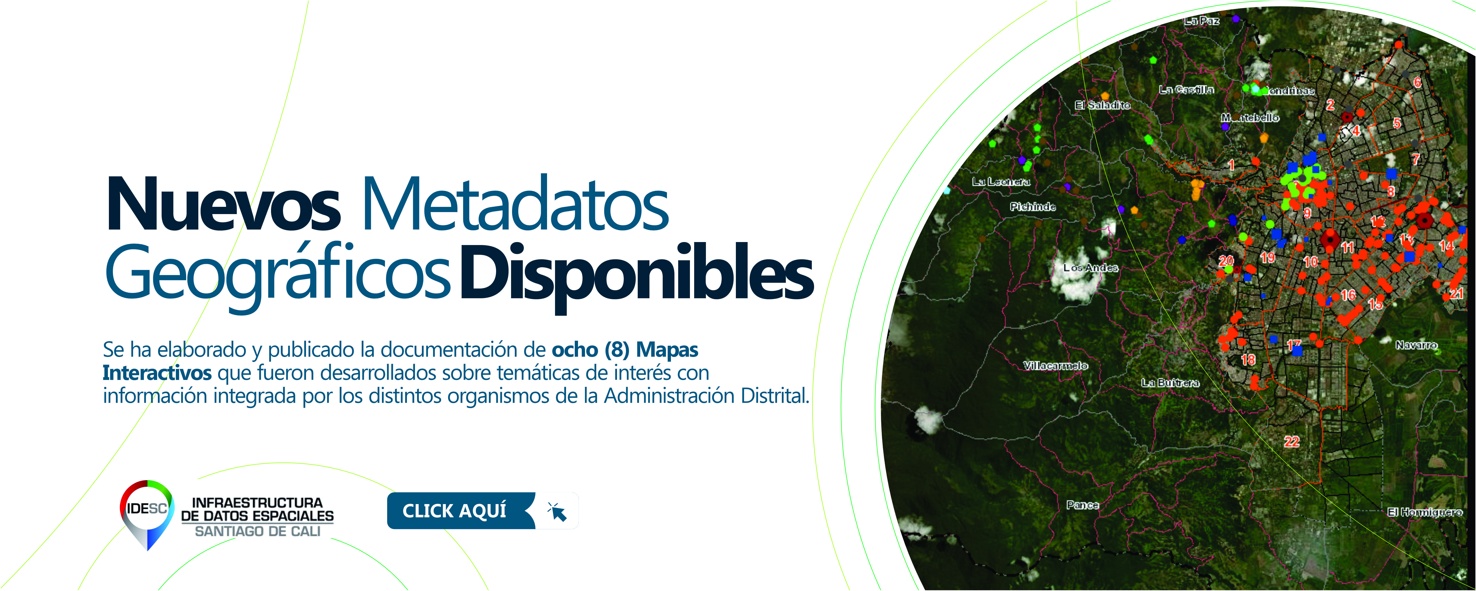 Pieza gráfica con una imagen de un mapa interactivo al lado derecho y al costado izquierdo el título de la noticia y debajo un breve resumen y el logo de la IDESC.