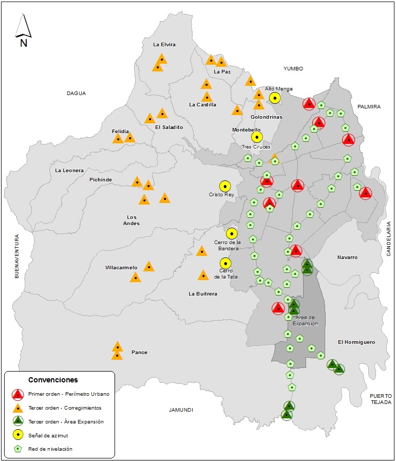 Mapa con la ubicación de los referentes de la Red de Control Geodésico.
