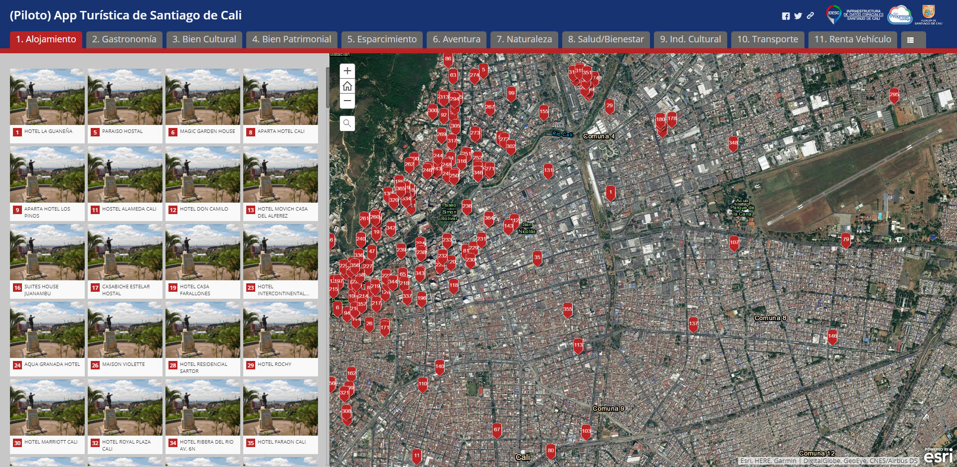 Vista del piloto de la aplicación que se está construyendo para el turismo de Santiago de Cali.