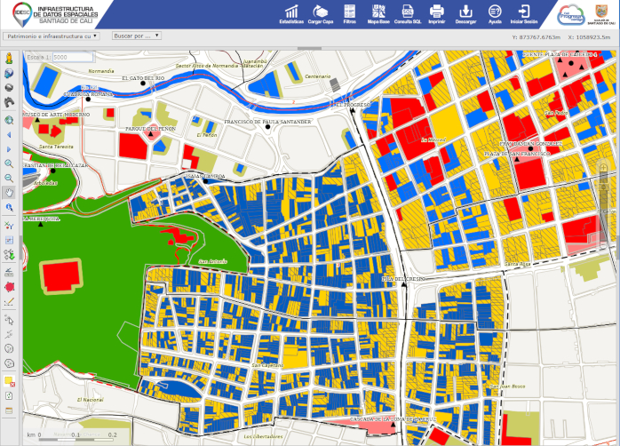 Mapa del Geovisor IDESC con la información del Patrimonio e Infraestructura Cultural
