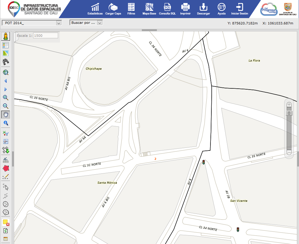 Imagen del Geovisor IDESC donde se muestra un sector del barrio Santa Mónica.