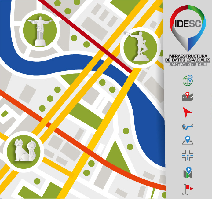Imagen de un corema con la representación de una parte de la ciudad y sistios representativos.