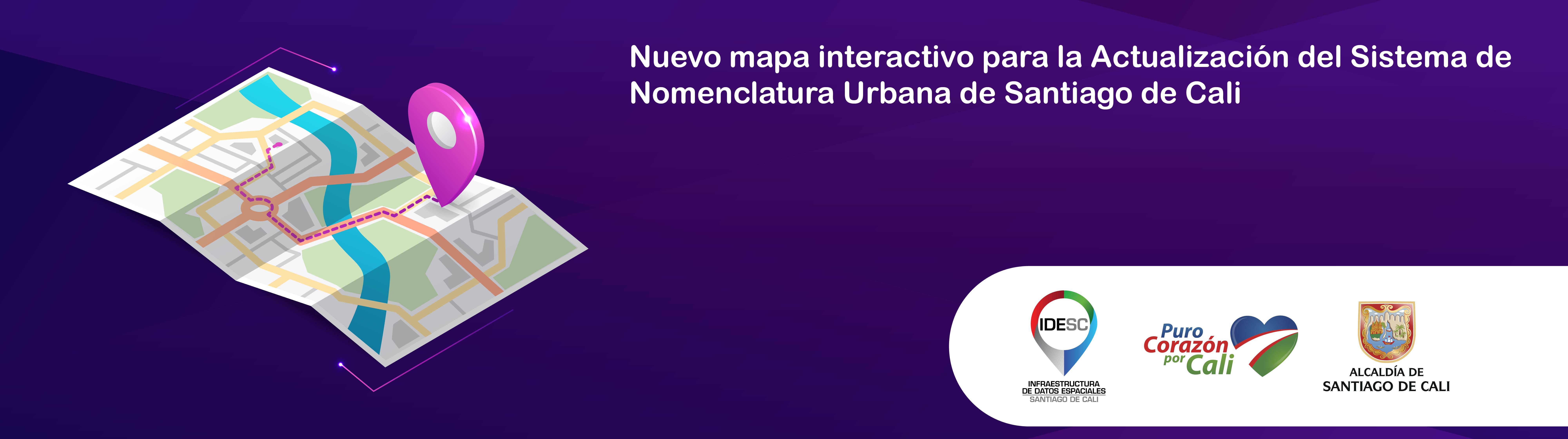 Pieza gráfica que contiene la imagen de un mapa sobre el cual se posa un ícono de posición y aún lado los logos institucionales.