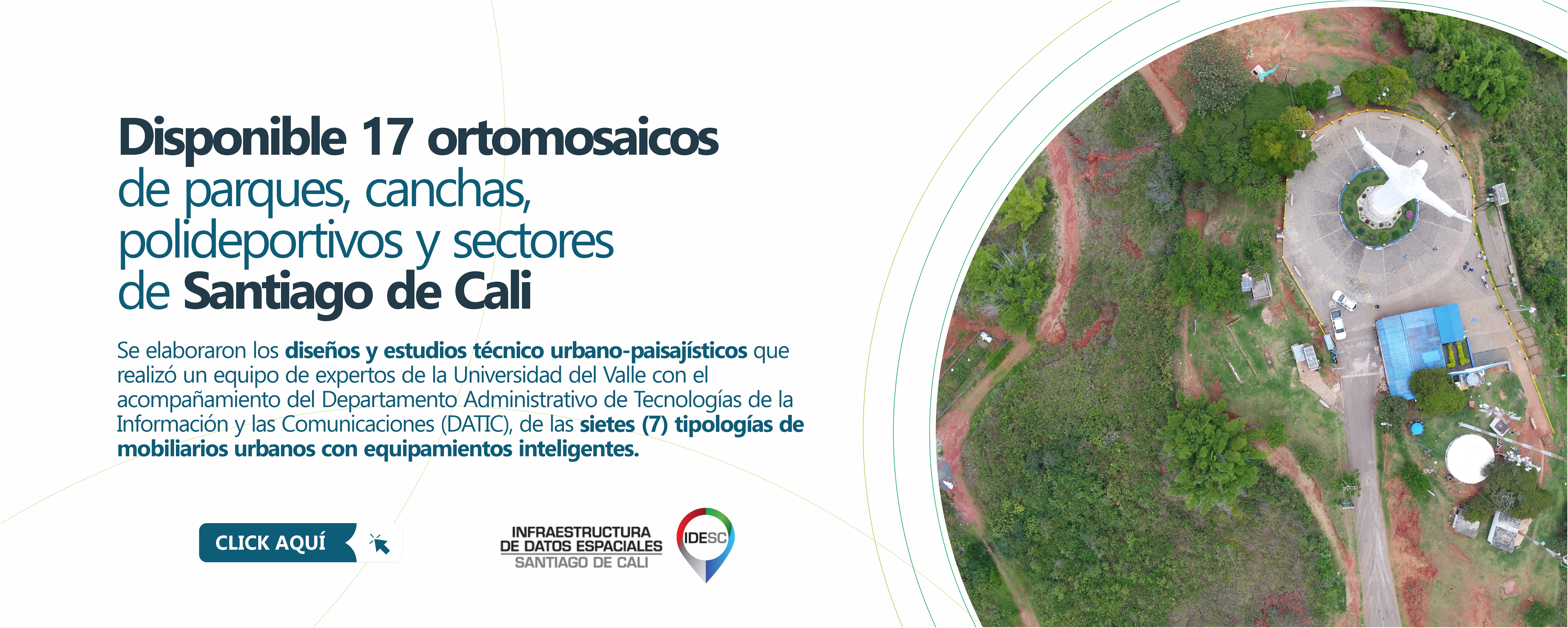 Pieza gráfica compuesta sobre el lado derecho con una imagen aérea del monumento a Cristo Rey y sobre el costado izquierdo el título de la noticia y debajo un breve resumen.