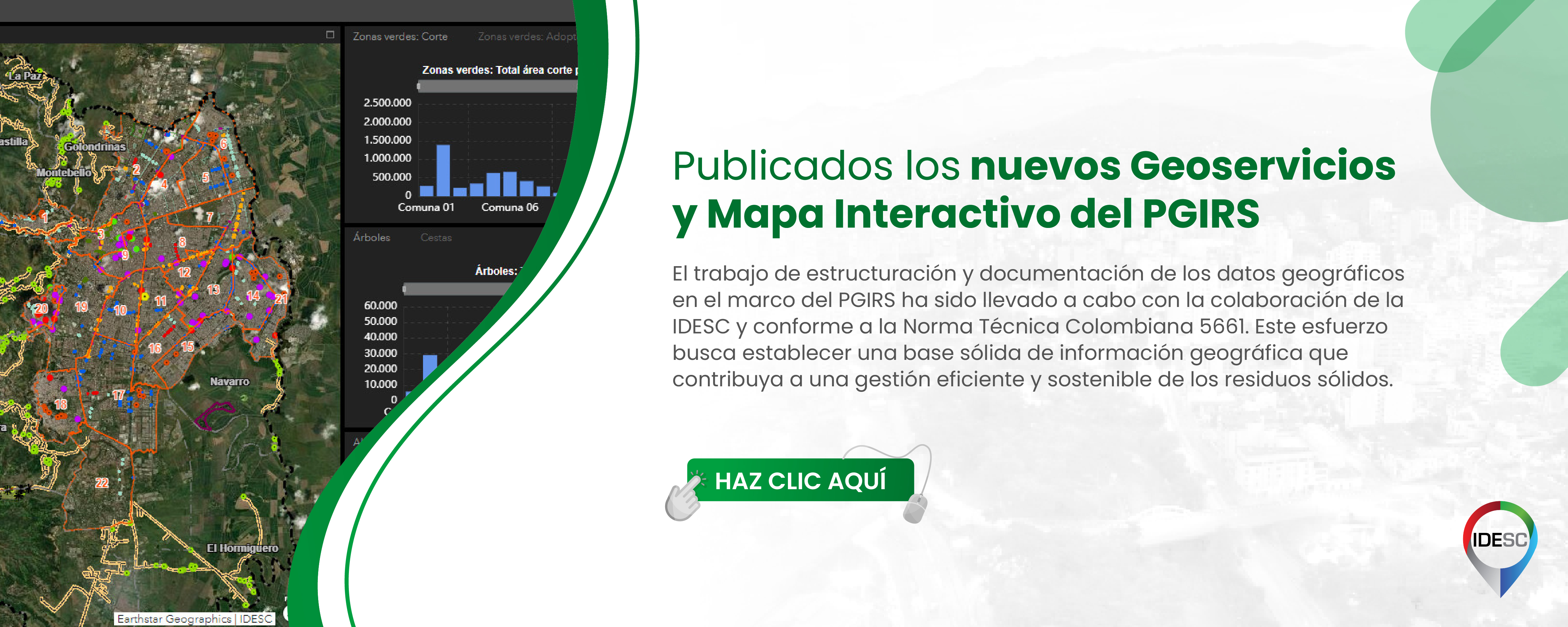 Pieza gráfica compuesta sobre el lado izquierdo con un mapa con la localización de las diferentes datos geográficos del PGIRS y sobre el costado derecho el título de la noticia y debajo un breve resumen.