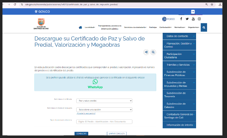 Paso 3. Dar clic en “Certificado de paz y salvo” Paso 3. Dar clic en “Certificado de paz y salvo”