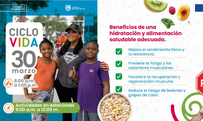 La Ciclovida de Cali sigue promoviendo h&aacute;bitos saludables: alimentaci&oacute;n e hidrataci&oacute;n inspiran la jornada del domingo