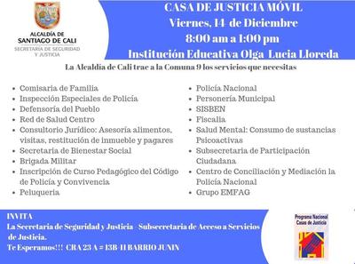 Invitaci&oacute;n Casa de Justicia M&oacute;vil Instituci&oacute;n Educativa Olga Lucia Lloreda