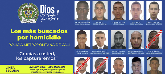 Autoridades aumentan la recompensa para capturar a los m&aacute;s buscados por homicidio en Cali