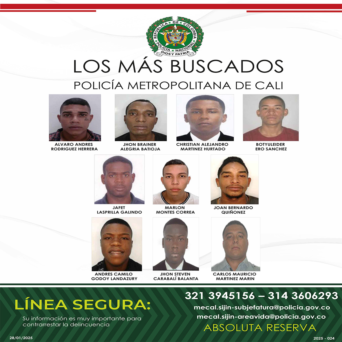 Con nuevo cartel de los más buscados, Alcaldía de Cali y Policía Metropolitana intensifican ofensiva contra el crimen