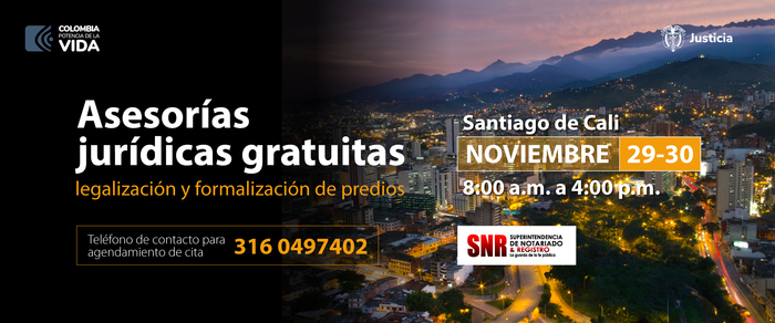 Asesor&iacute;a jur&iacute;dica gratuita para legalizar predios en Santiago de Cali, 29 y 30 de noviembre